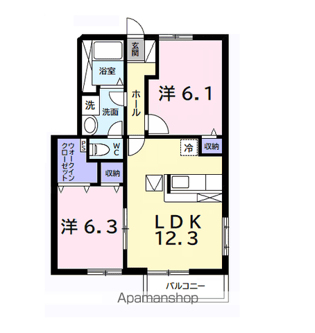 グリーンコートA(2LDK/1階)の間取り写真