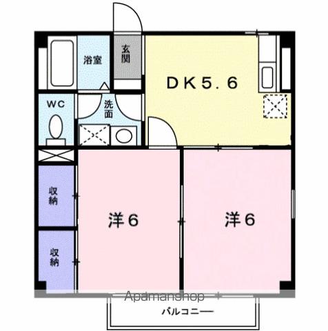 クレセント(2DK/2階)の間取り写真