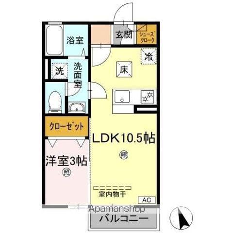 リビングタウン伏石2 A棟(1LDK/1階)の間取り写真