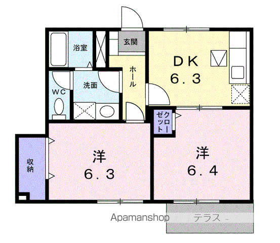 ファニト宮下(2DK/1階)の間取り写真