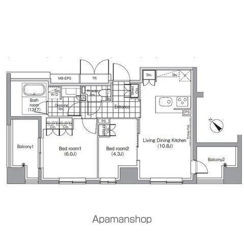 パークハビオ赤坂(2LDK/7階)の間取り写真