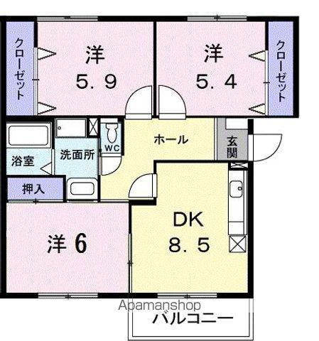 ニューエルディム裕Ⅱ(3DK/3階)の間取り写真