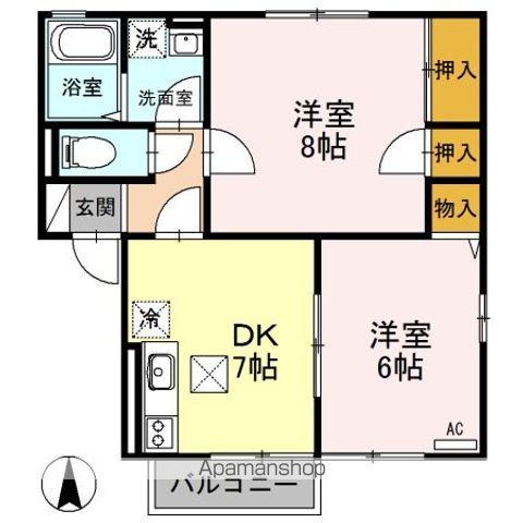 サンモールヴィレッジD棟(2DK/1階)の間取り写真