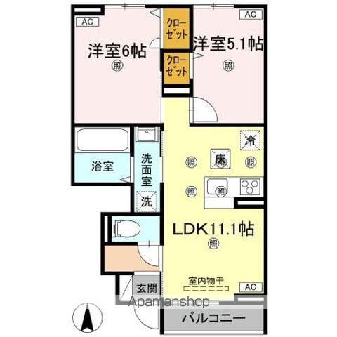 グランツ上福万 A棟(2LDK/1階)の間取り写真