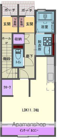 ウェルカム北上(1K/1階)の間取り写真