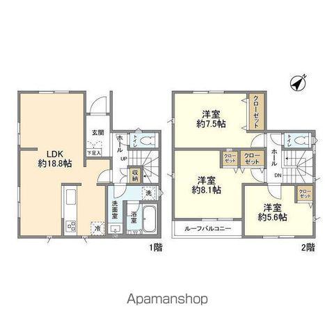 東武鉄道野田線 川間駅 バス乗車時間：23分 親野井バス停で下車 徒歩6分 2階建 築1年(3LDK)の間取り写真