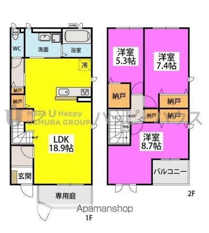 博多南線 博多南駅 徒歩12分 2階建 築2年(3LDK/1階)の間取り写真