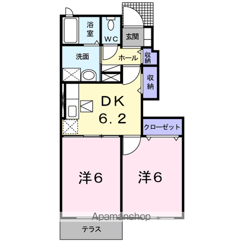 コモドヴィラⅡ(2DK/1階)の間取り写真