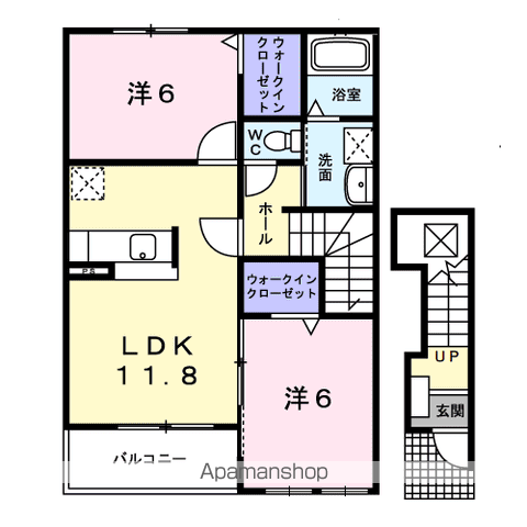 フォンテ-ヌⅥ(2LDK/2階)の間取り写真