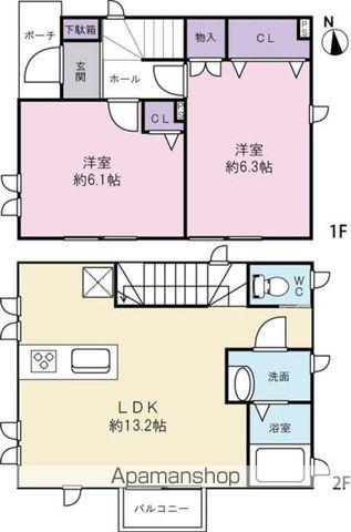 多摩モノレール 上北台駅 徒歩15分 2階建 築16年(2LDK)の間取り写真