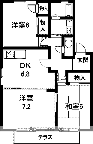 サンライズ赤城C棟(2LDK/1階)の間取り写真