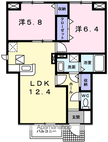ソレイユT(2LDK/1階)の間取り写真
