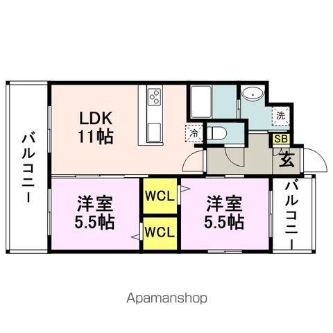 プランドール高砂(2LDK/6階)の間取り写真