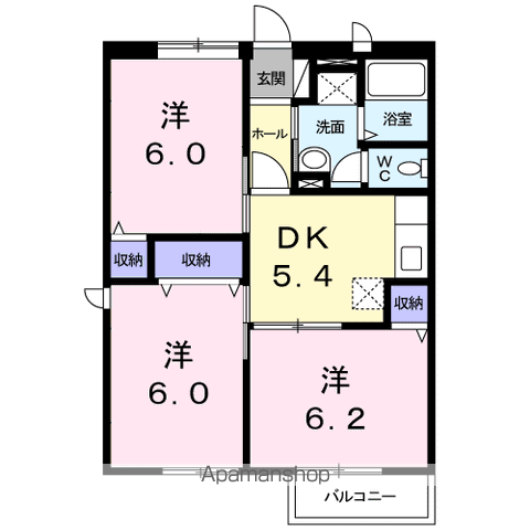 ルミエール西鶴Ⅱ(3DK/1階)の間取り写真