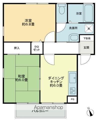 フォブール鶴見B(2DK/2階)の間取り写真