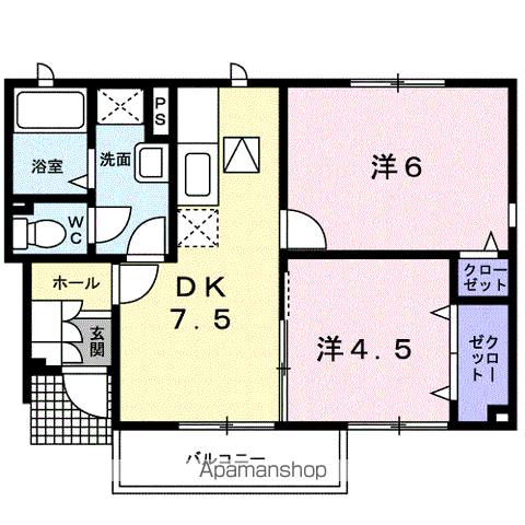 ジェルメテールC(2DK/1階)の間取り写真