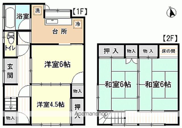 常磐線 内郷駅 バス乗車時間：13分 高坂団地入口バス停で下車 徒歩8分 2階建 築59年(4K)の間取り写真