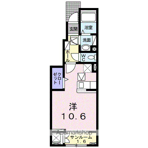 リオンリゾートⅨ(ワンルーム/1階)の間取り写真