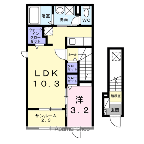 ソレイユ フルール Ⅲ(1LDK/2階)の間取り写真