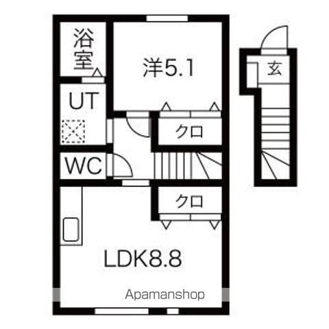 ワンリッチ金ヶ崎C(1LDK/2階)の間取り写真