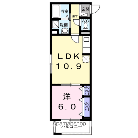 ドゥー・アヴェニール(1LDK/2階)の間取り写真