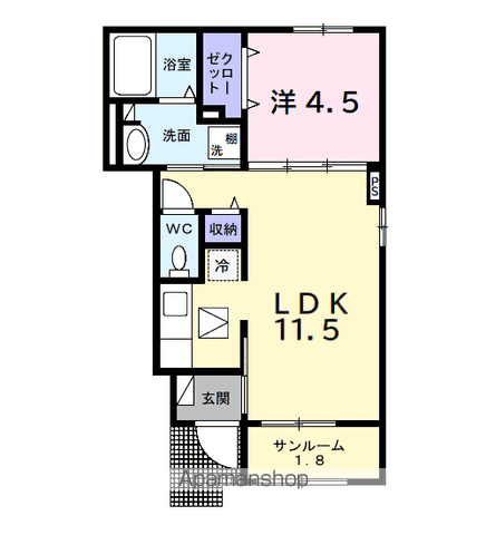 ヒカルサ市原姉ヶ崎ノース(1LDK/1階)の間取り写真