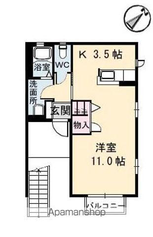 グリーンハイム A棟(ワンルーム/2階)の間取り写真