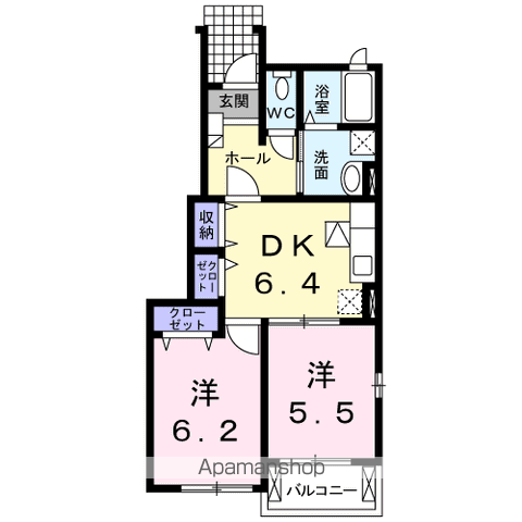 シャン・ド・フルール A(2DK/1階)の間取り写真