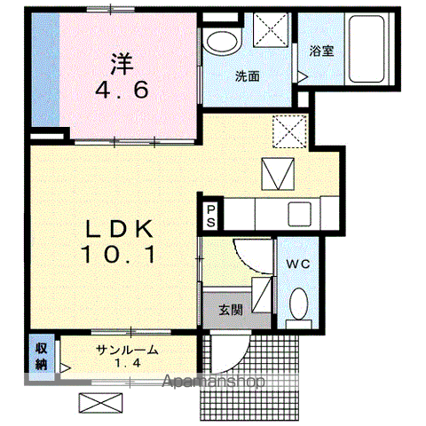 ピアチェーレ(1LDK/1階)の間取り写真