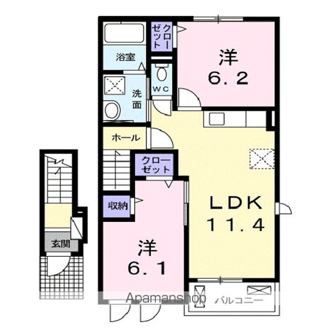 プラシード駅家B(2LDK/2階)の間取り写真