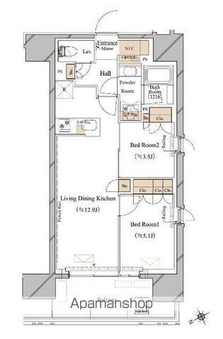 ブランシエスタ浅草蔵前(2LDK/12階)の間取り写真
