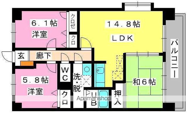 ピオーネテラス空港南(3LDK/2階)の間取り写真