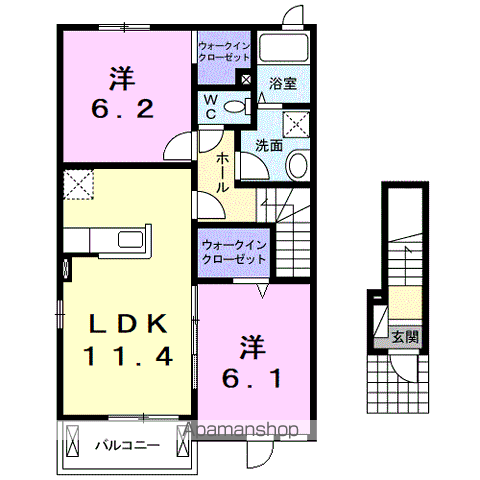 コッティ楠Ⅰ(2LDK/2階)の間取り写真