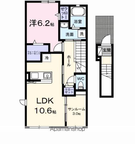 マニフィーク(1LDK/2階)の間取り写真