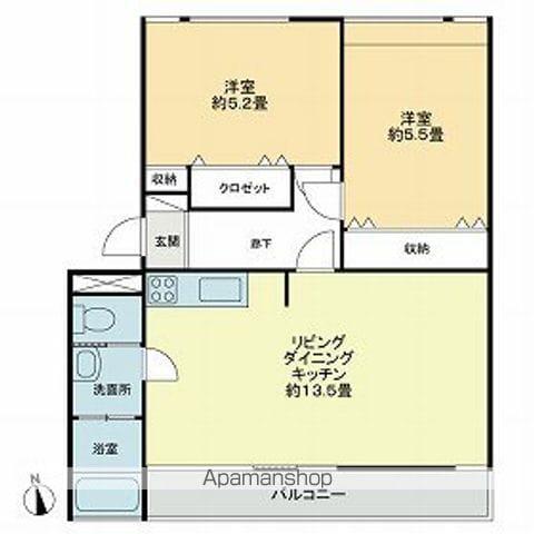 香川県三豊市 3階建 築19年(2LDK/3階)の間取り写真