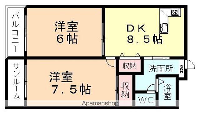 エクメーネ開(2DK/3階)の間取り写真