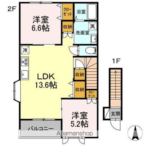 フィアブル B(2LDK/2階)の間取り写真