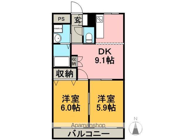 ティエドゥールⅡ(2DK/2階)の間取り写真