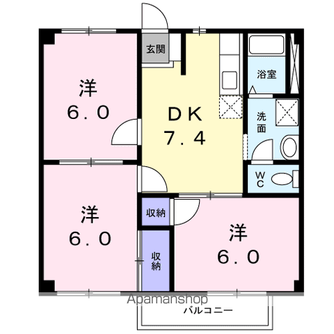 メゾン・ラ・ボヌ-ルⅦ(3DK/1階)の間取り写真