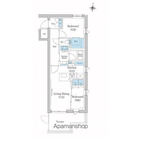 スタイリオ池上サウス(2LDK/1階)の間取り写真