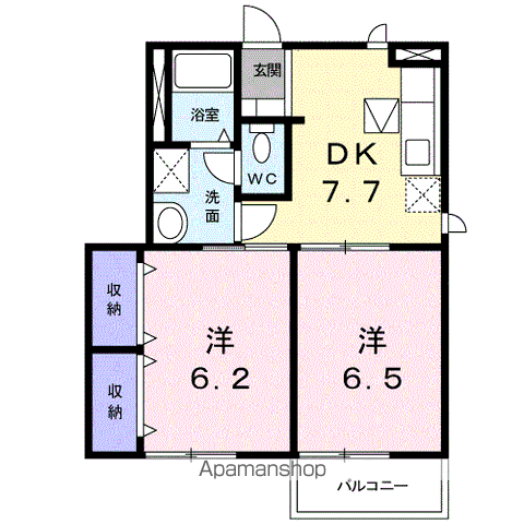 ソレアードⅠ(2DK/1階)の間取り写真