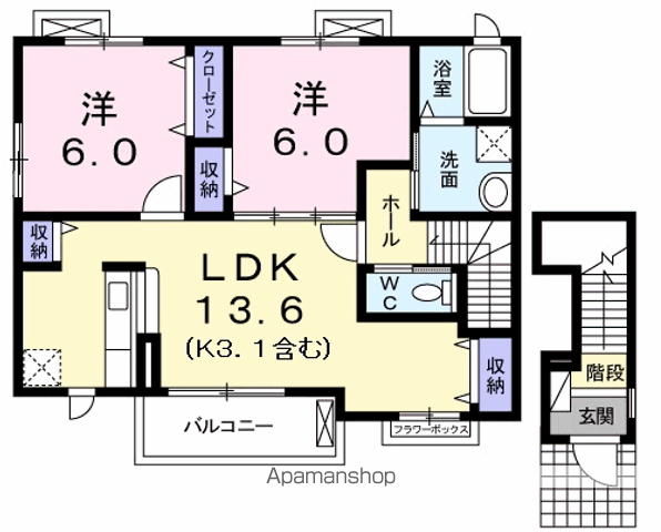 ウィステリア西砂Ⅲ(2LDK/2階)の間取り写真