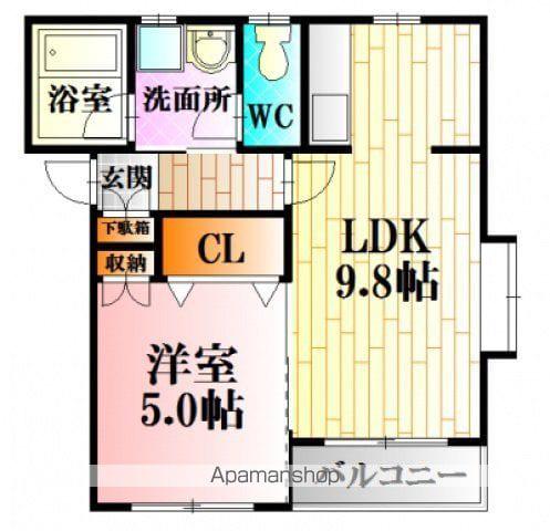 フローラ大内Ⅲ(1LDK/1階)の間取り写真