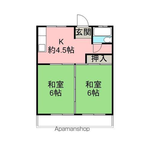 ハイツナカオカ(2K/2階)の間取り写真