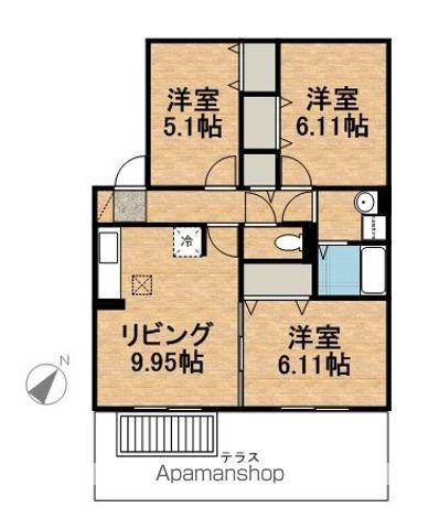 セラリッシュB棟(3LDK/1階)の間取り写真