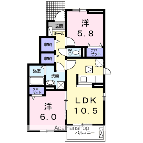 ジラソーレ・カリーノ Ⅱ(2LDK/1階)の間取り写真