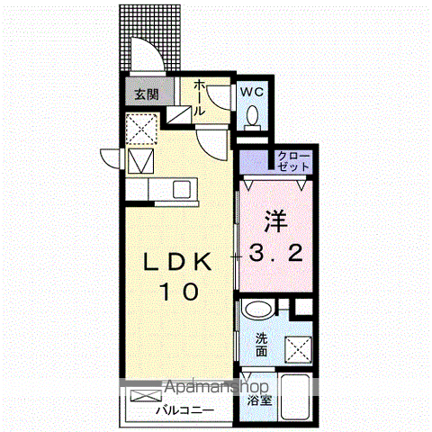 グリーングラス D(1LDK/1階)の間取り写真