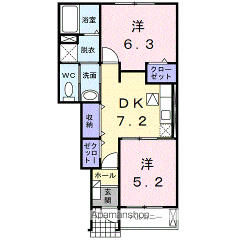 阪和線 六十谷駅 徒歩28分 2階建 築18年(2DK/1階)の間取り写真