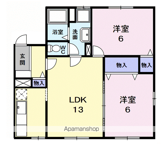 ドエルⅢ(2LDK/2階)の間取り写真