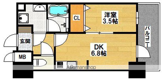 マンションはりげん鳳(1DK/4階)の間取り写真